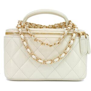 Genuine Leather Mini Crossbody Bag Quilted Gold Chain Purse for Women